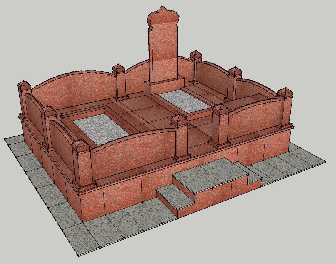 Мемориальный комплекс из красного гранита с аркой и оградой — Tas Sheber, Алматы